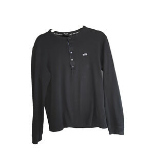 Mini Cooper Black Henley Preppy Long Sleeve Pullover Top Womans Size Small